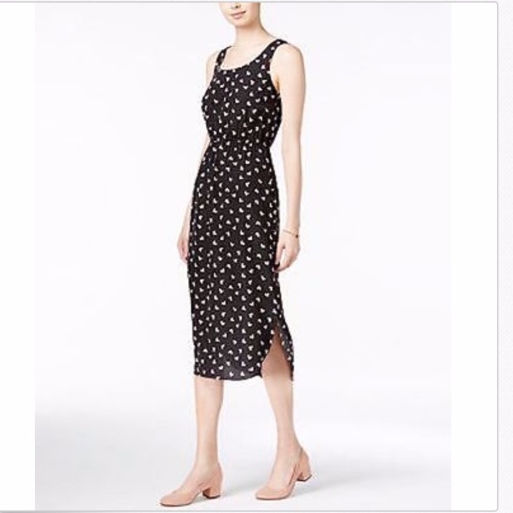 NEW Maison Jules Midi Dress Black with Pink Heart Pattern XXS NWT! $80